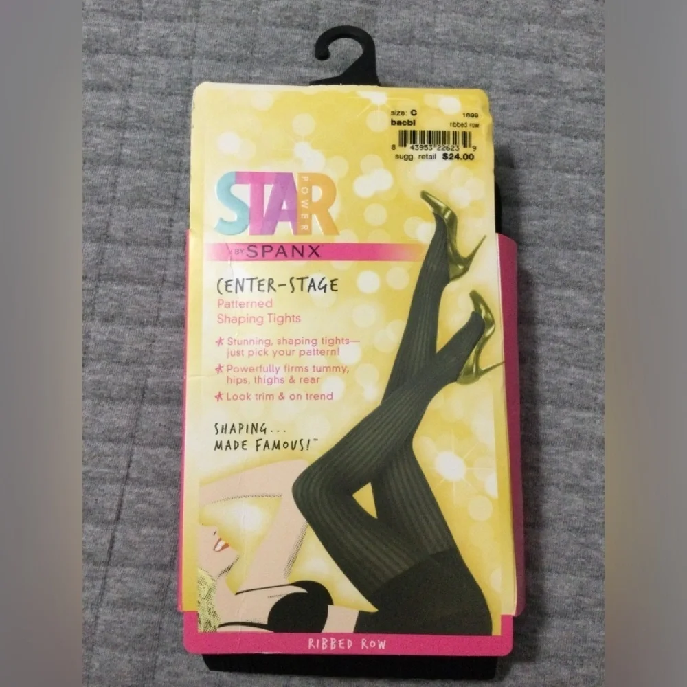 Lot of 2 Star Power by Spanx Black Ribbed Row Patterned Shaping Tights